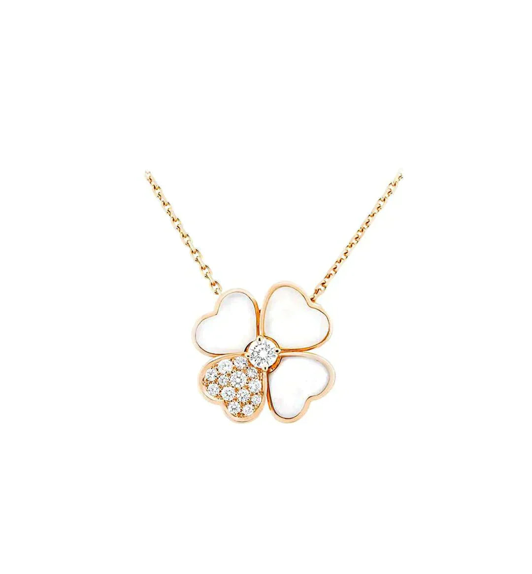 [⭐Glow]CLOVER MOP DIAMOND ROSE GOLD NECKLACE