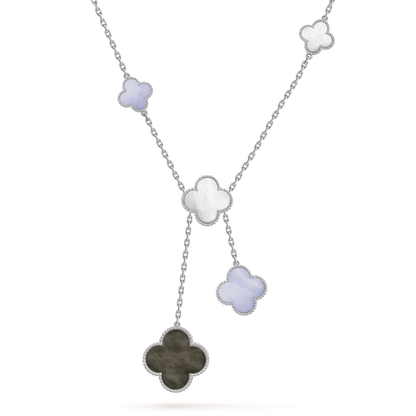 [⭐Glow]CLOVER MOP CHALCEDONY NECKLACE SILVER 6 MOTIF