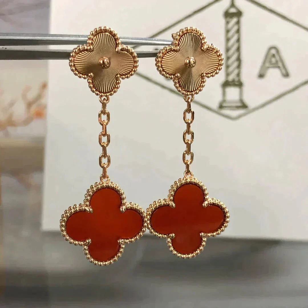 [⭐Glow]CLOVER 2 MOTIF  LASER CARNELIAN EARRINGS