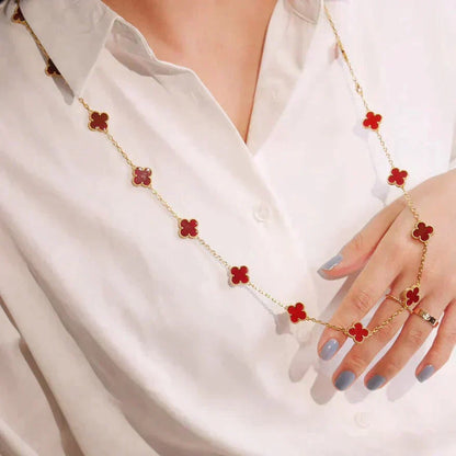 [⭐Glow]CLOVER 20 MOTIFS CARNELIAN NECKLACE