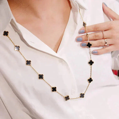 [⭐Glow]CLOVER 20 MOTIFS ONYX NECKLACE