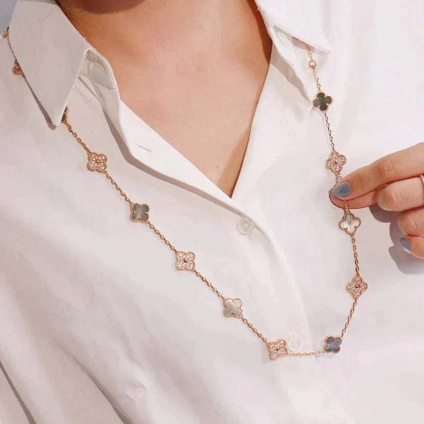 [⭐Glow]CLOVER 20 MOTIFS DARK MOP DIAMOND  NECKLACE