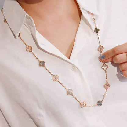 [⭐Glow]CLOVER 20 MOTIFS DARK MOP DIAMOND  NECKLACE