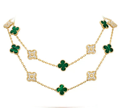 [⭐Glow]CLOVER 20 MOTIFS MALACHITE DIAMOND NECKLACE
