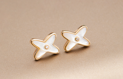 [⭐Glow]JEUX DE WHITE MOP PINK GOLD DIAMOND EARRINGS