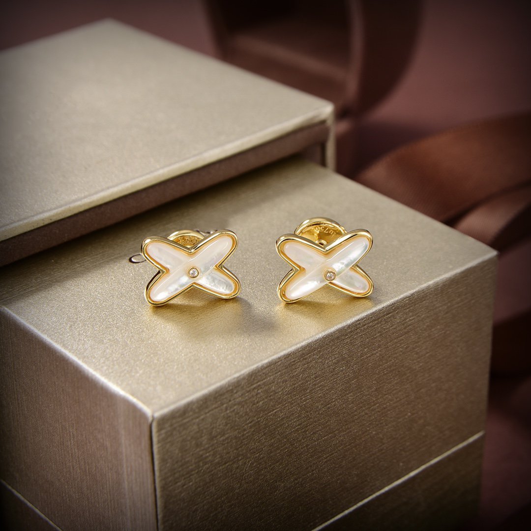 [⭐Glow]JEUX DE WHITE MOP GOLD DIAMOND EARRINGS