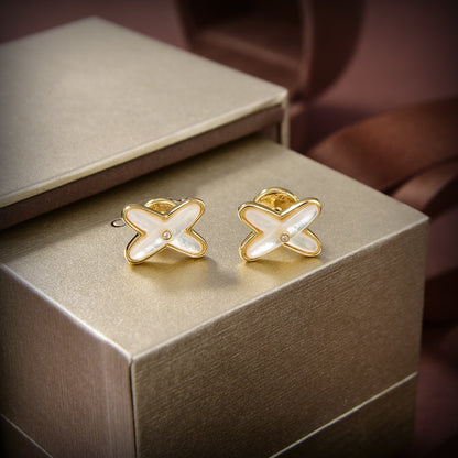 [⭐Glow]JEUX DE WHITE MOP GOLD DIAMOND EARRINGS