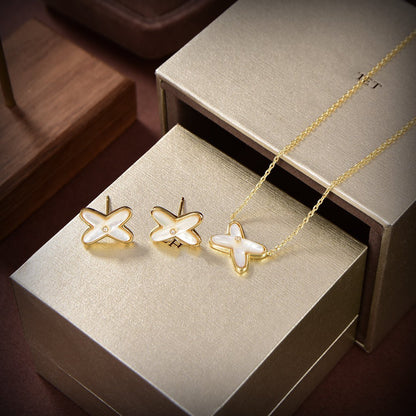 [⭐Glow]JEUX DE WHITE MOP GOLD DIAMOND EARRINGS