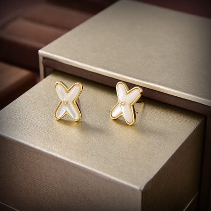 [⭐Glow]JEUX DE WHITE MOP GOLD DIAMOND EARRINGS