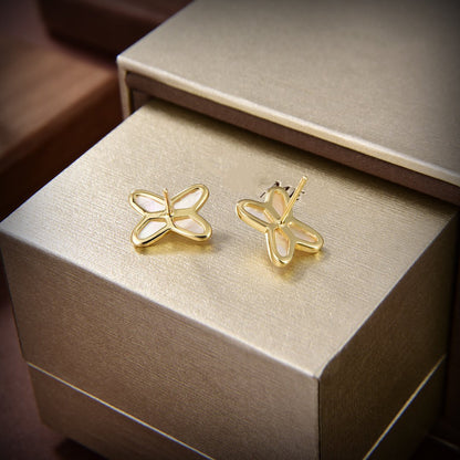 [⭐Glow]JEUX DE WHITE MOP GOLD DIAMOND EARRINGS