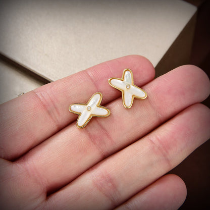 [⭐Glow]JEUX DE WHITE MOP GOLD DIAMOND EARRINGS