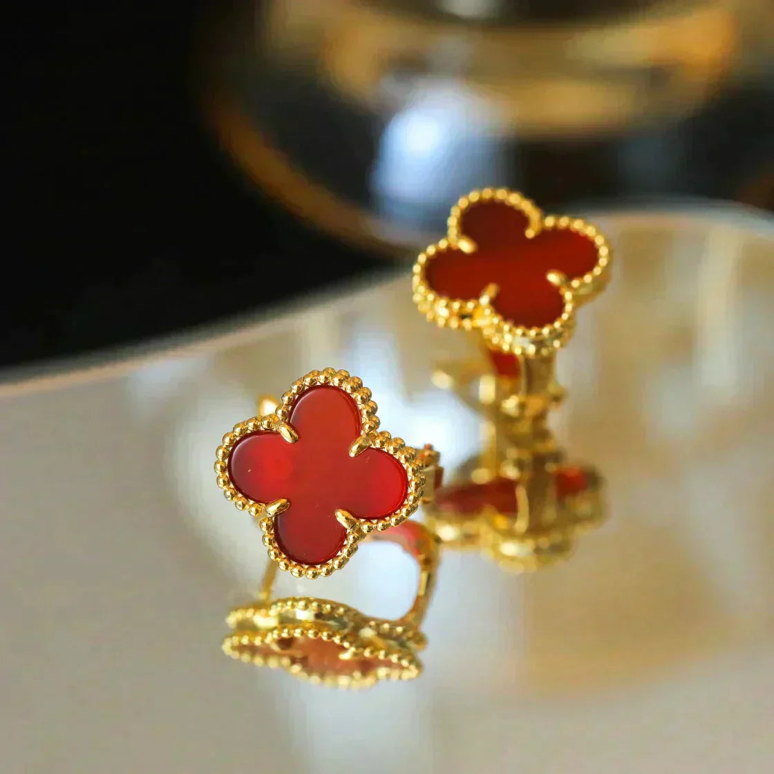 [⭐Glow]CLOVER MEDIUM 1 MOTIFS CARNELIAN  EARRINGS