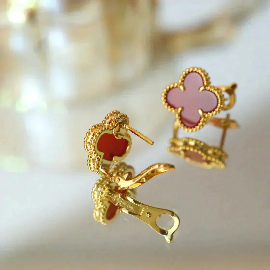 [⭐Glow]CLOVER MEDIUM 1 MOTIFS CARNELIAN  EARRINGS
