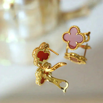 [⭐Glow]CLOVER MEDIUM 1 MOTIFS CARNELIAN  EARRINGS