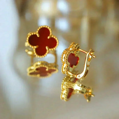 [⭐Glow]CLOVER MEDIUM 1 MOTIFS CARNELIAN  EARRINGS