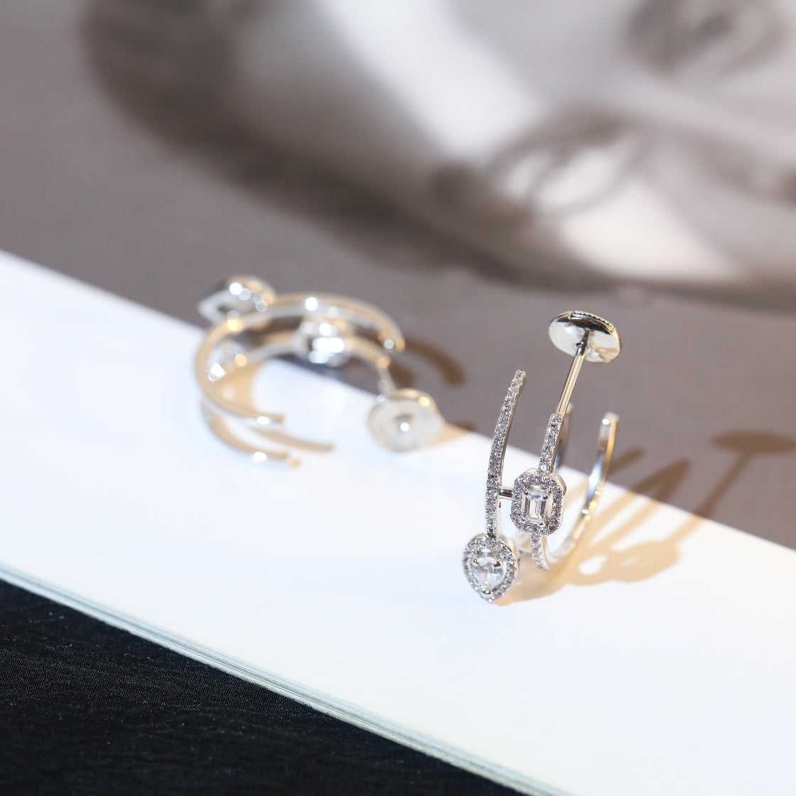 [⭐Glow]CREOLES MY TWIN 2 RANGS SILVER DIAMOND EARRINGS