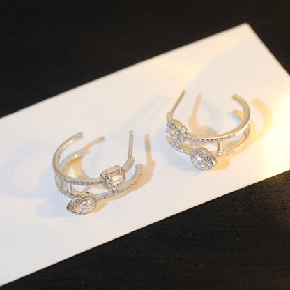 [⭐Glow]CREOLES MY TWIN 2 RANGS SILVER DIAMOND EARRINGS