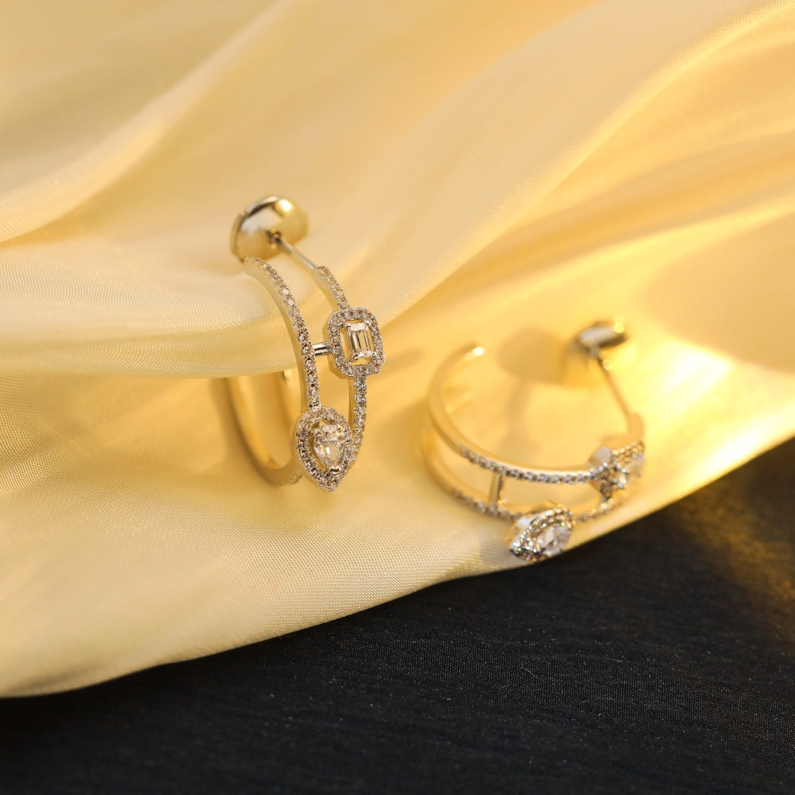 [⭐Glow]CREOLES MY TWIN 2 RANGS SILVER DIAMOND EARRINGS