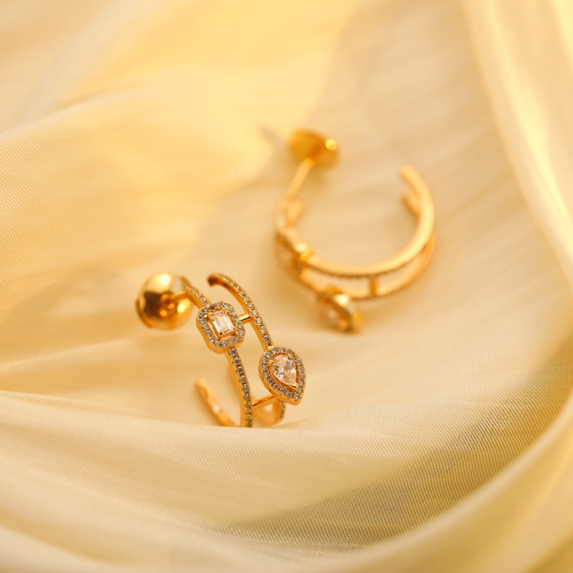[⭐Glow]CREOLES MY TWIN 2 RANGS SILVER DIAMOND EARRINGS