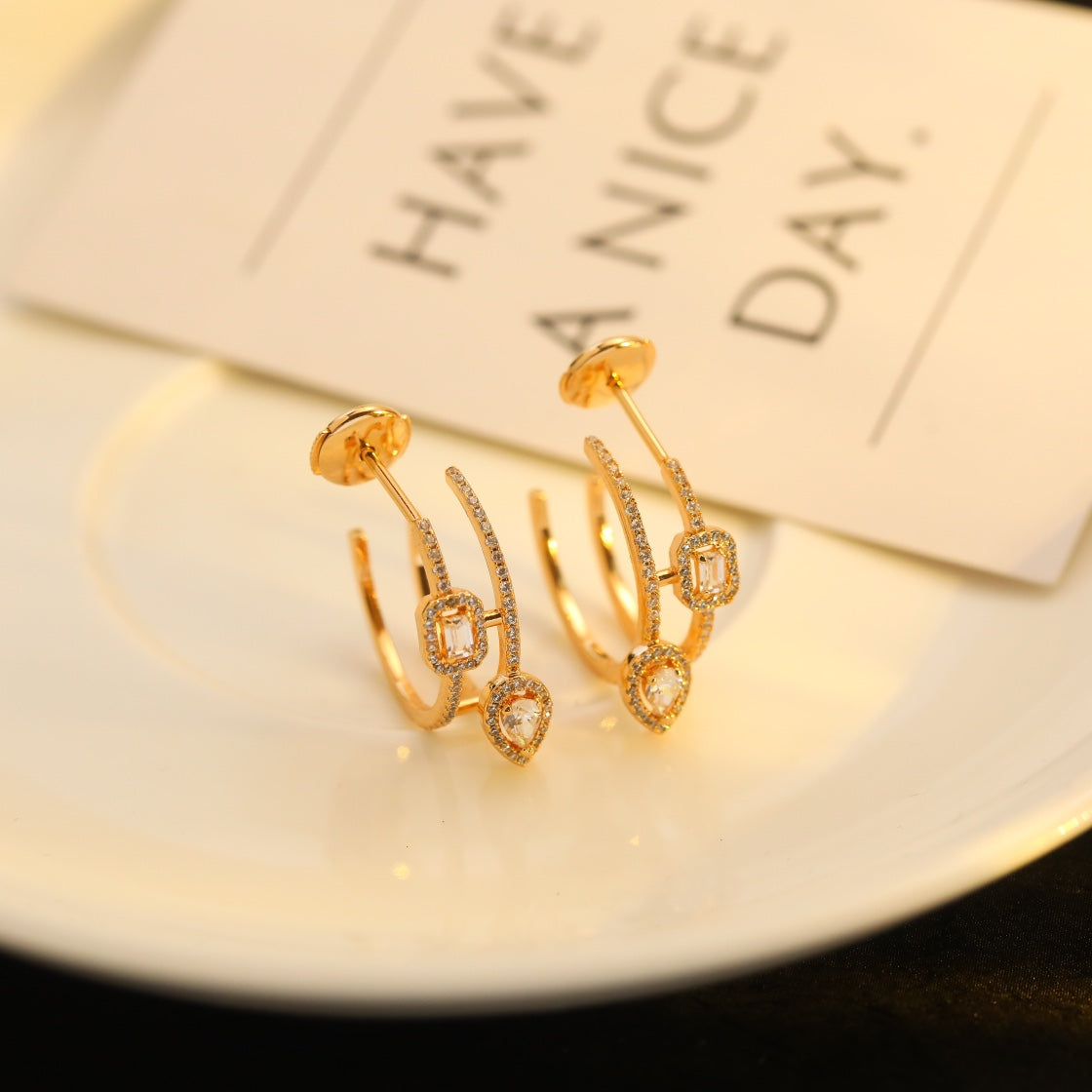 [⭐Glow]CREOLES MY TWIN 2 RANGS SILVER DIAMOND EARRINGS