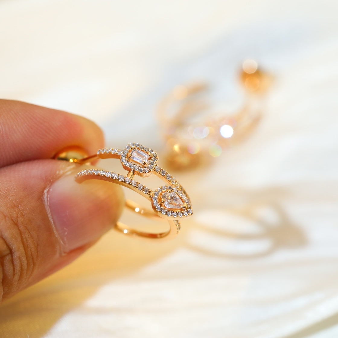 [⭐Glow]CREOLES MY TWIN 2 RANGS SILVER DIAMOND EARRINGS