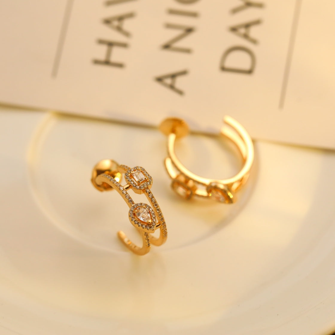[⭐Glow]CREOLES MY TWIN 2 RANGS SILVER DIAMOND EARRINGS