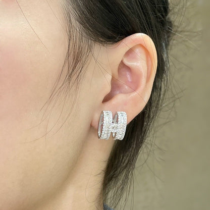 [⭐Glow]H STUD EARRINGS WITH SILVER DIAMONDS