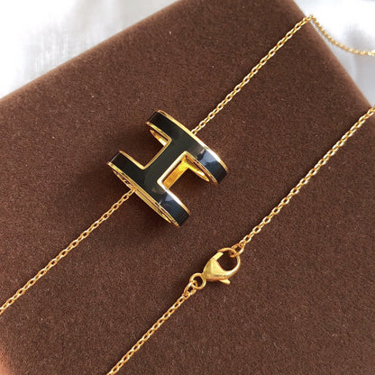 [⭐Glow]HM CLIC BLACK ENAMEL GOLD NECKLACE