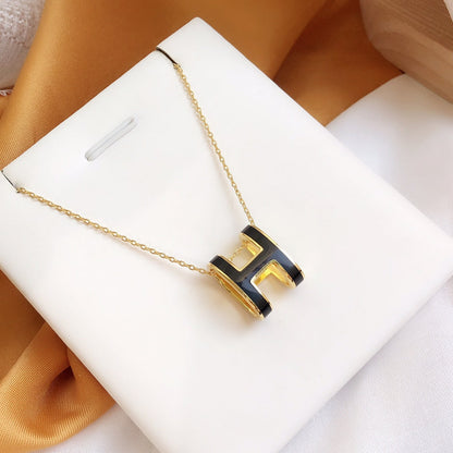 [⭐Glow]HM CLIC BLACK ENAMEL GOLD NECKLACE