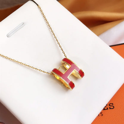 [⭐Glow]HM CLIC RED ENAMEL GOLD NECKLACE