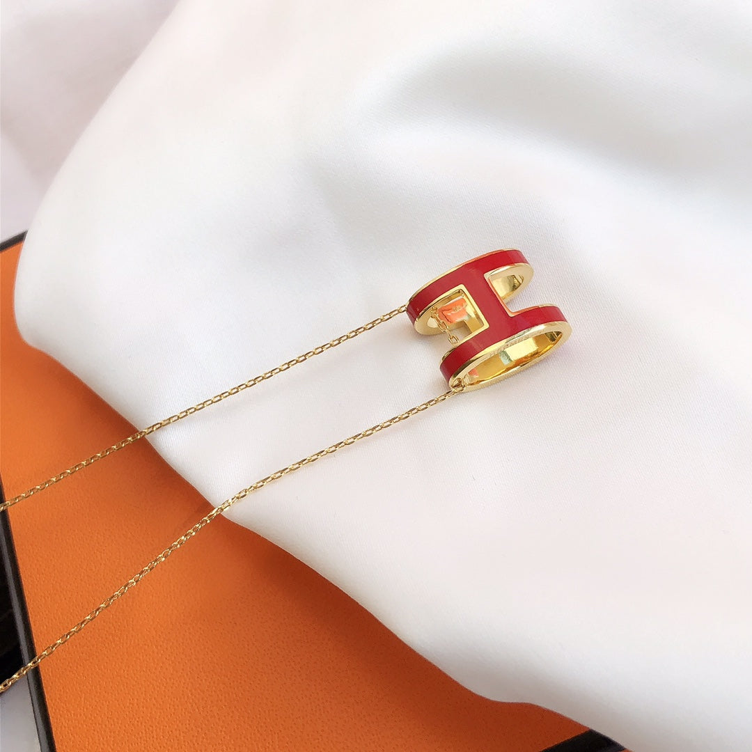[⭐Glow]HM CLIC RED ENAMEL GOLD NECKLACE