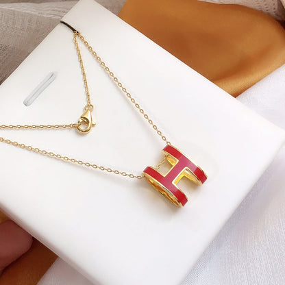 [⭐Glow]HM CLIC RED ENAMEL GOLD NECKLACE