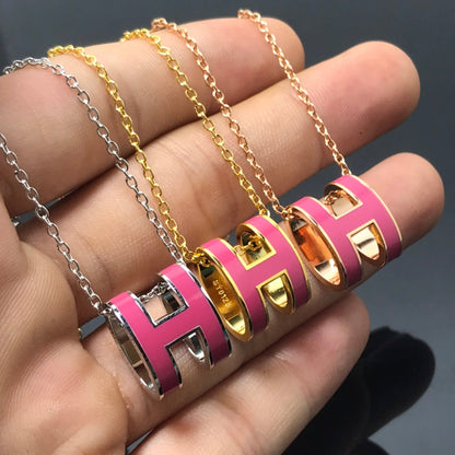 [⭐Glow]H NECKLACE PINK