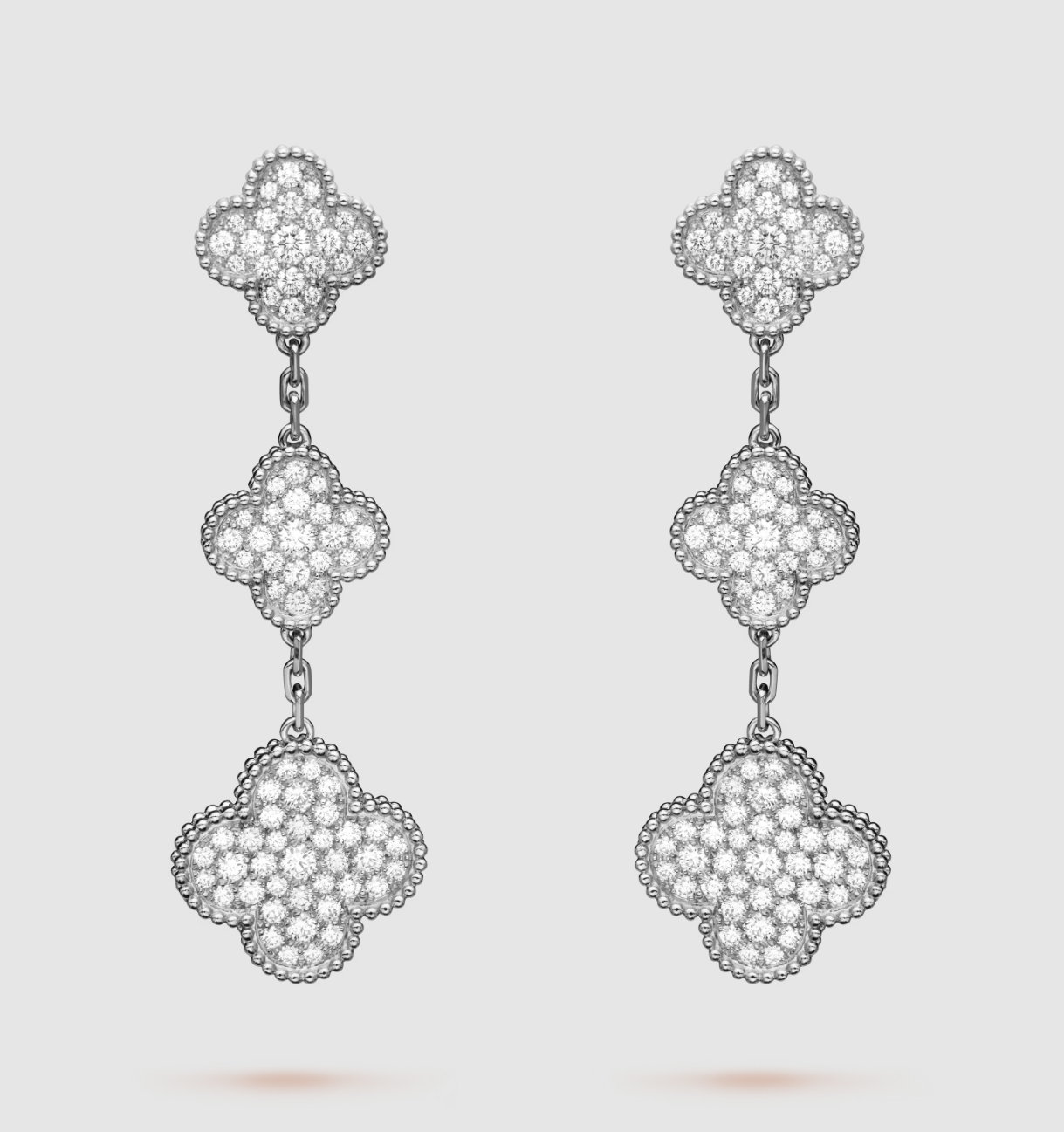 [⭐Glow]CLOVER 3 MOTIF DIAMOND SILVER DROP EARRINGS