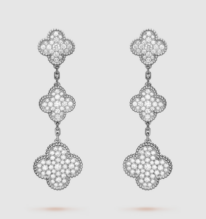 [⭐Glow]CLOVER 3 MOTIF DIAMOND SILVER DROP EARRINGS