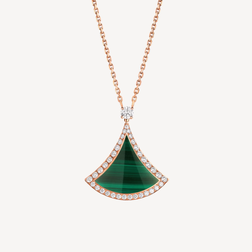[⭐Glow]DREAM MALACHITE DIAMOND PAVED PINK GOLD NECKLACE