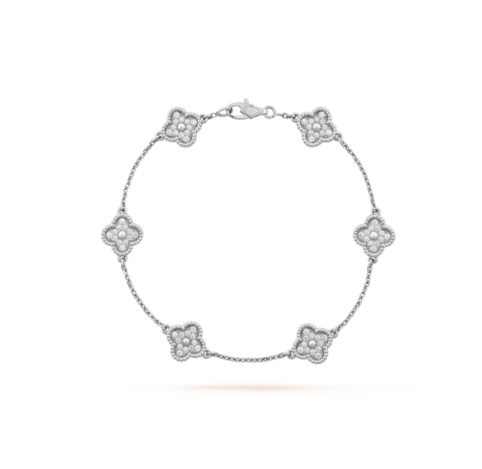 [⭐Glow]CLOVER 6 MOTIF SILVER DIAMOND BRACELET