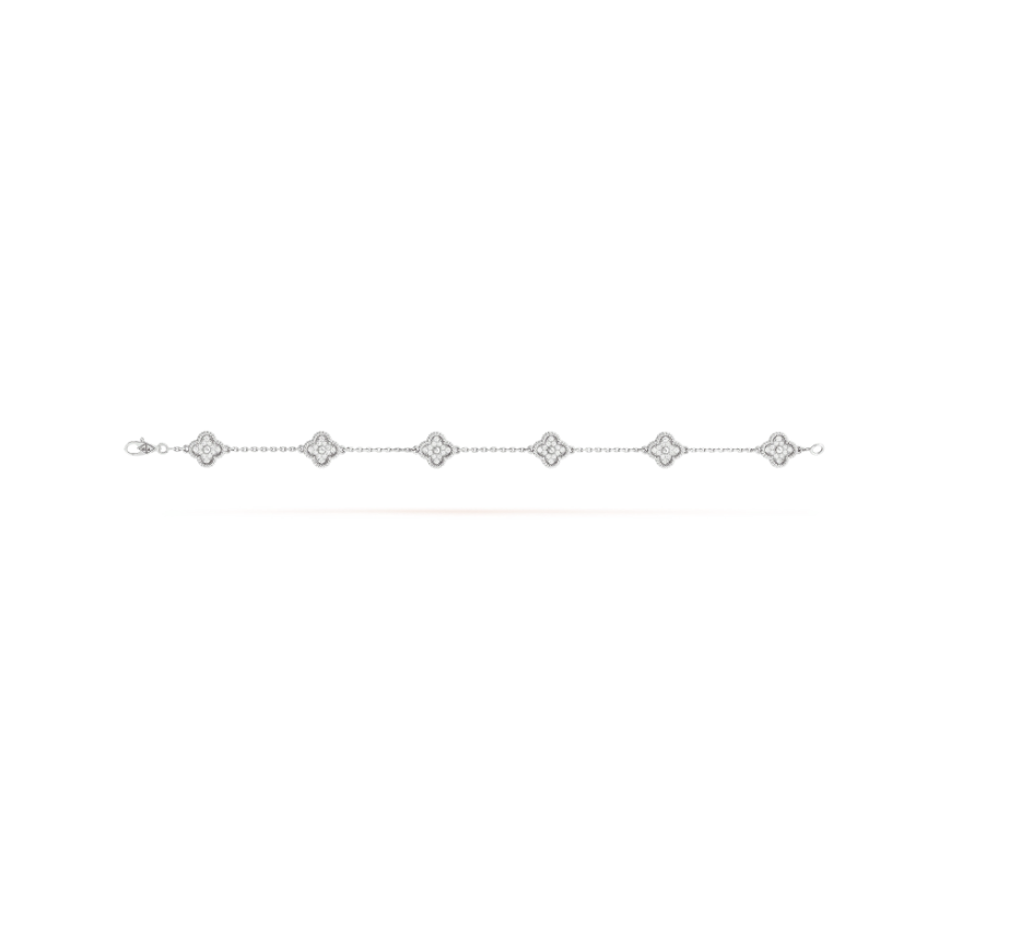 [⭐Glow]CLOVER 6 MOTIF SILVER DIAMOND BRACELET