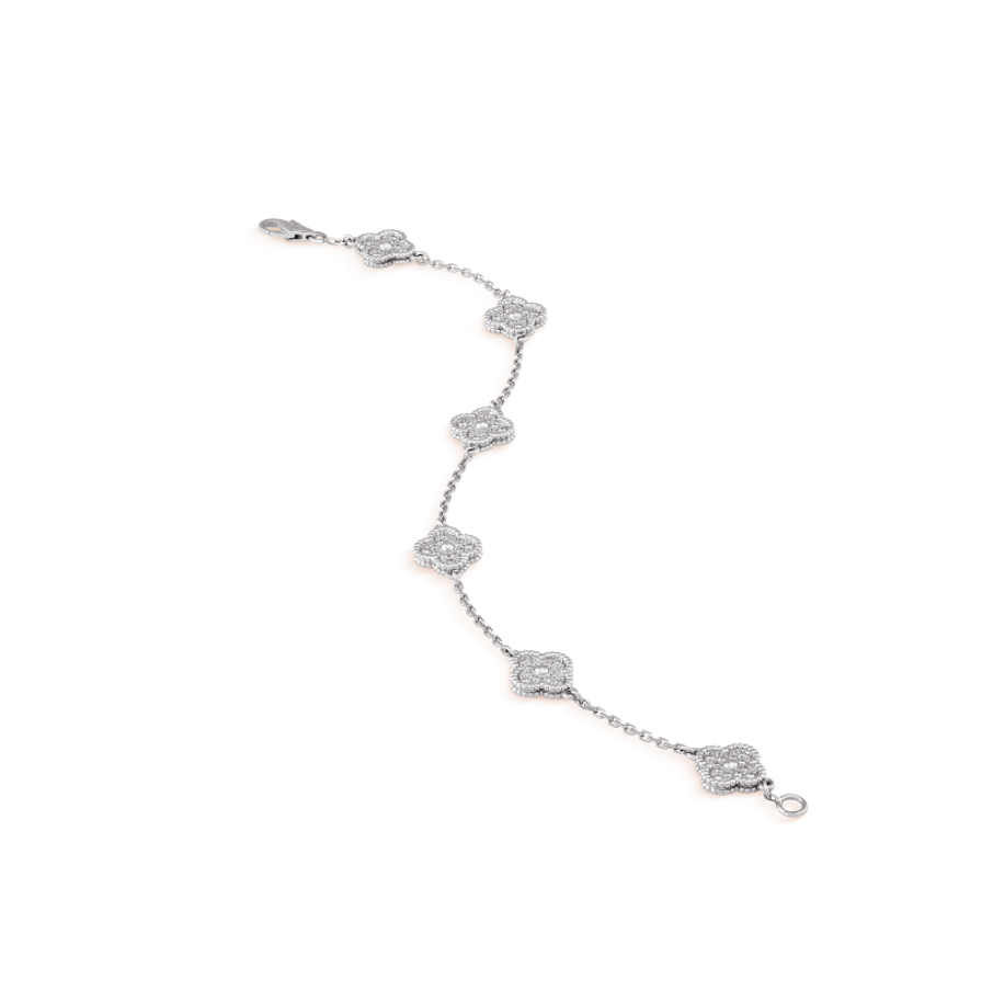 [⭐Glow]CLOVER 6 MOTIF SILVER DIAMOND BRACELET