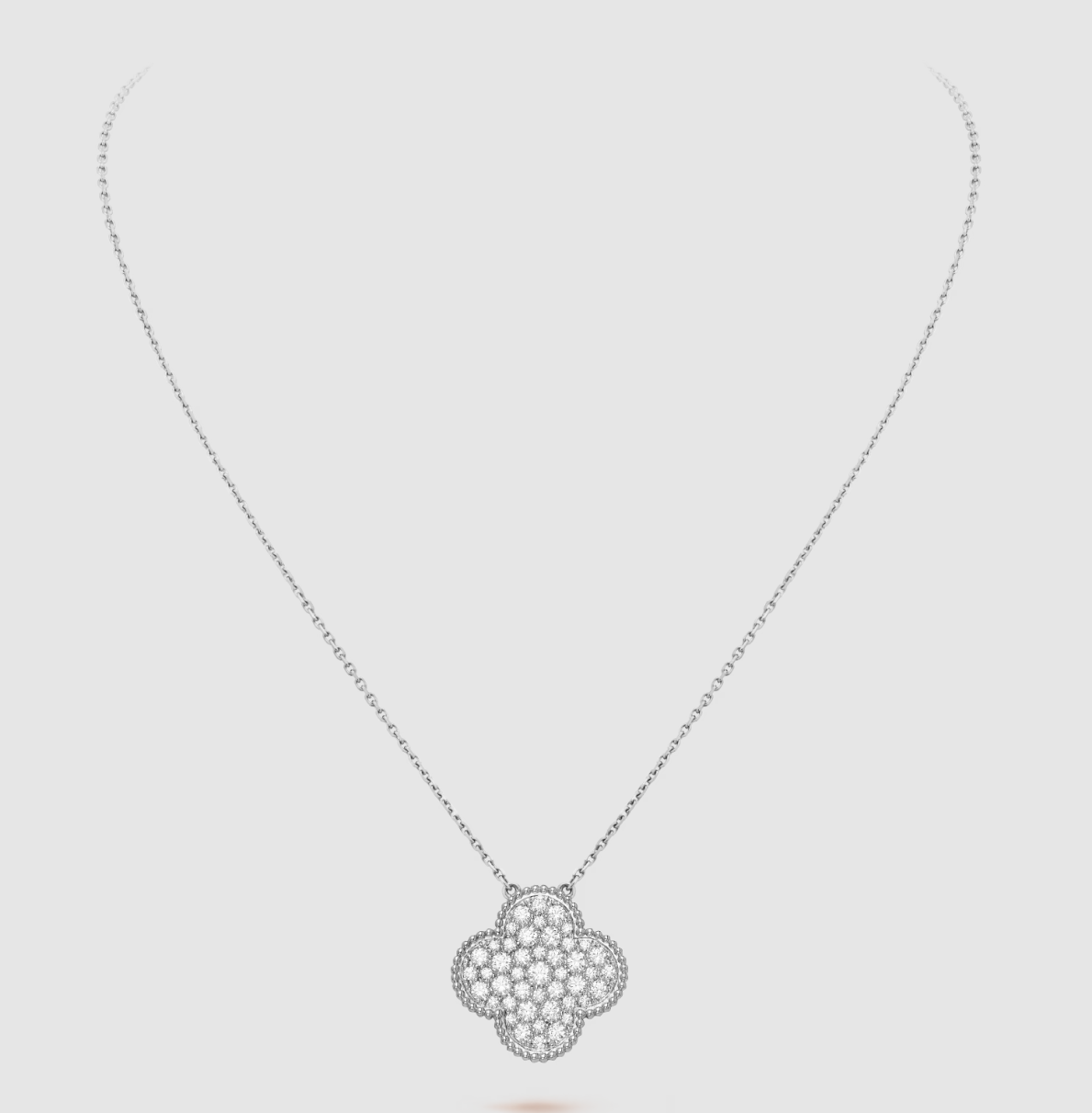 [⭐Glow]CLOVER 25MM LARGE PENDANT DIAMOND PAVED SILVER NECKLACE