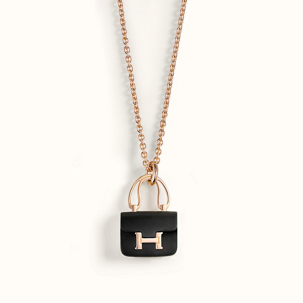 [⭐Glow]CONSTANCE BLACK PEDANT PINK GOLD NECKLACE