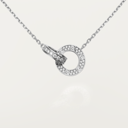 [⭐Glow]LOVE 7.6MM NECKLACE ROSE GOLD AND SILVER  FULL DIAMOND