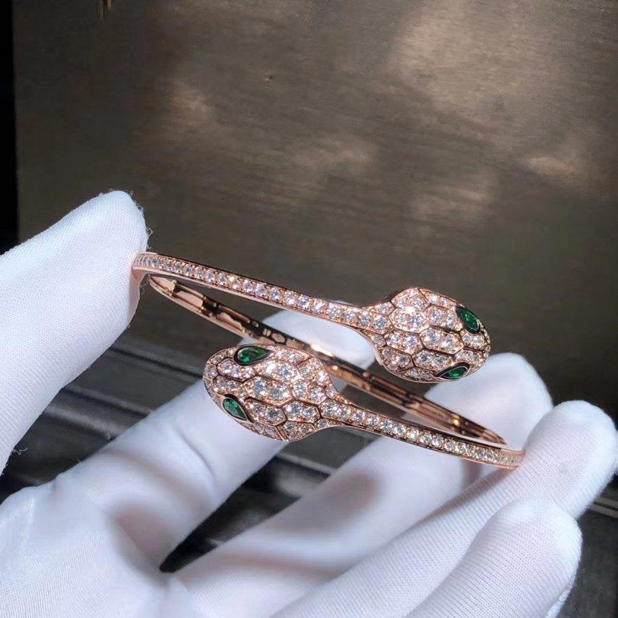 [⭐Glow]SERPENTI BRACELET PINK GOLD MALACHITE DIAMOND DOUBLE SNAKE
