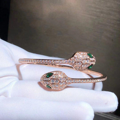 [⭐Glow]SERPENTI BRACELET PINK GOLD MALACHITE DIAMOND DOUBLE SNAKE