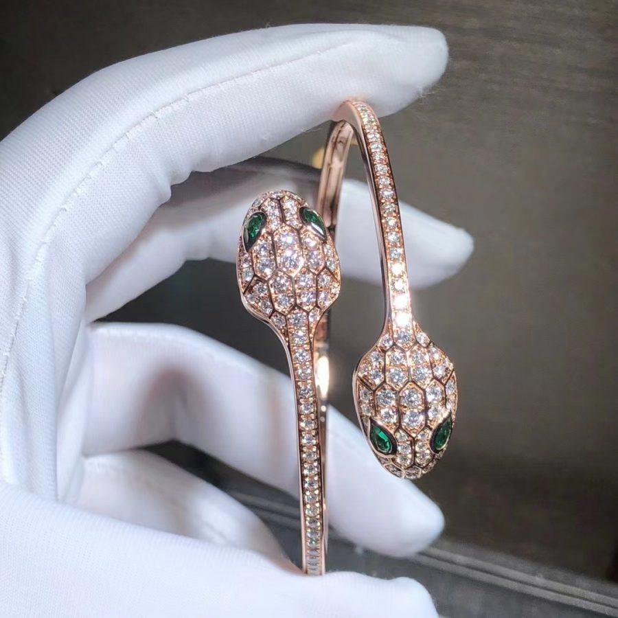 [⭐Glow]SERPENTI BRACELET PINK GOLD MALACHITE DIAMOND DOUBLE SNAKE