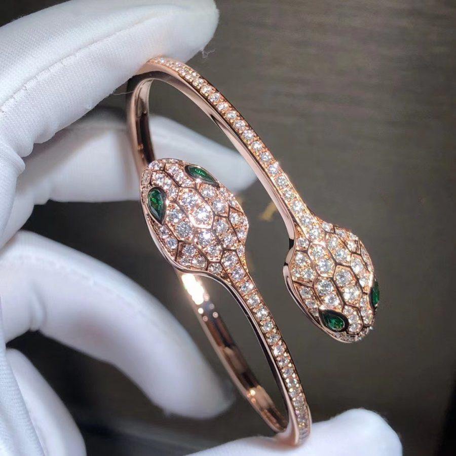 [⭐Glow]SERPENTI BRACELET PINK GOLD MALACHITE DIAMOND DOUBLE SNAKE
