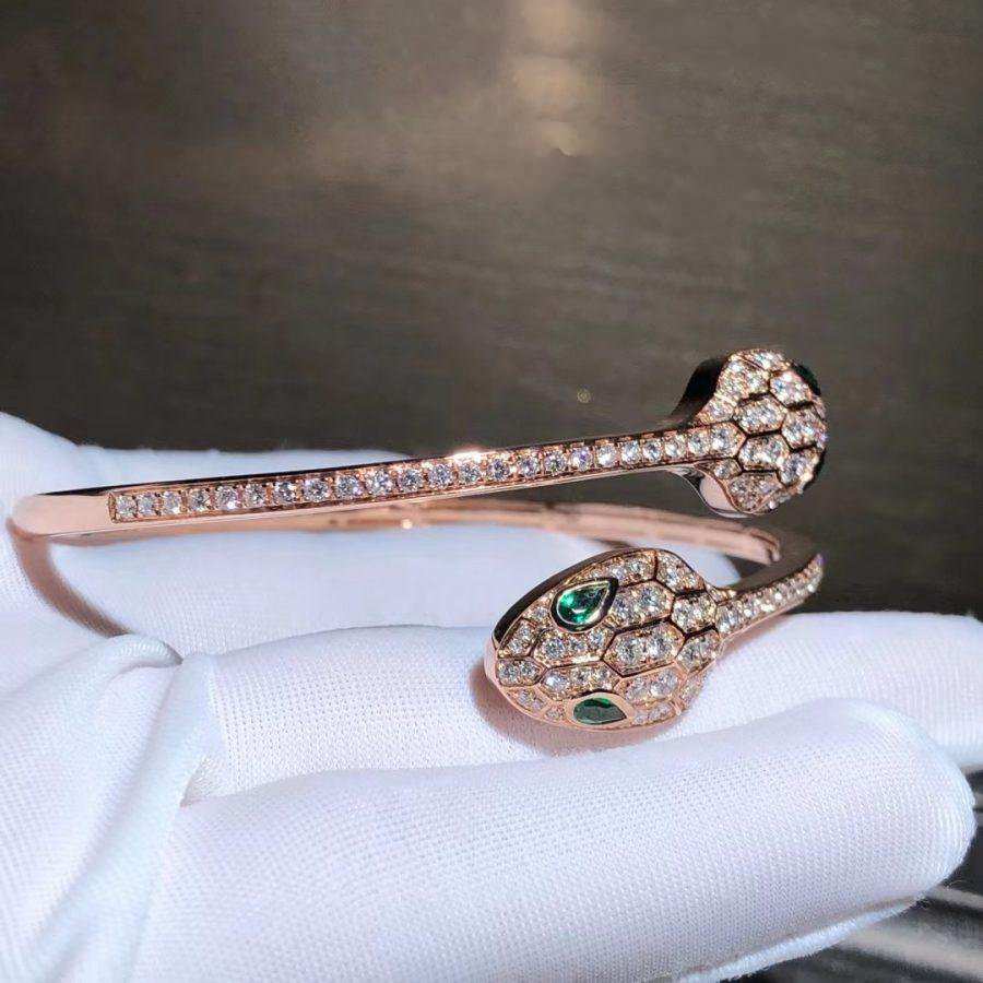 [⭐Glow]SERPENTI BRACELET PINK GOLD MALACHITE DIAMOND DOUBLE SNAKE