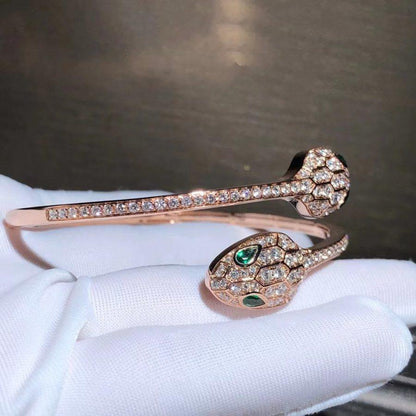 [⭐Glow]SERPENTI BRACELET PINK GOLD MALACHITE DIAMOND DOUBLE SNAKE