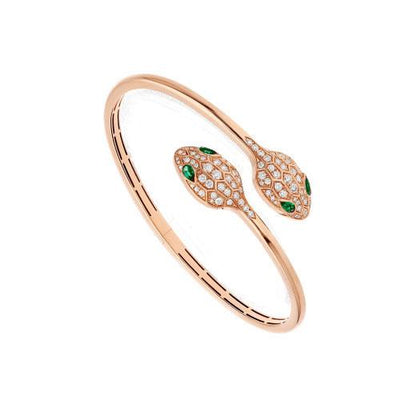 [⭐Glow]SERPENTI BRACELET PINK GOLD MALACHITE DIAMOND DOUBLE SNAKE