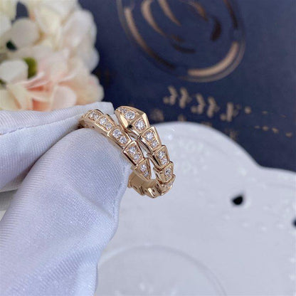 [⭐Glow]SERPENTI RING PINK GOLD DIAMOND PAVED 4MM